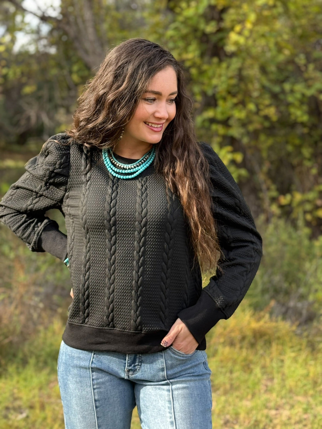 Krista Black Textured Top