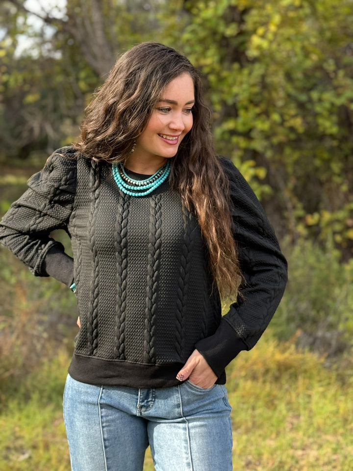 Krista Black Textured Top