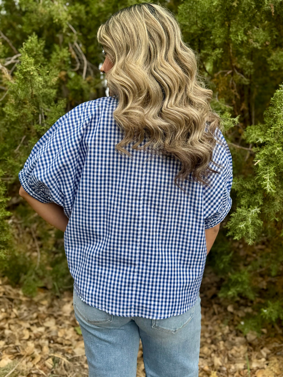 Sage Navy Gingham Top