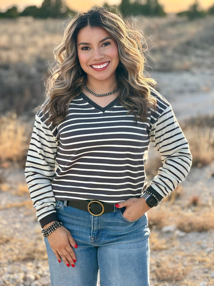 Robbie Grey & Cream Striped Top