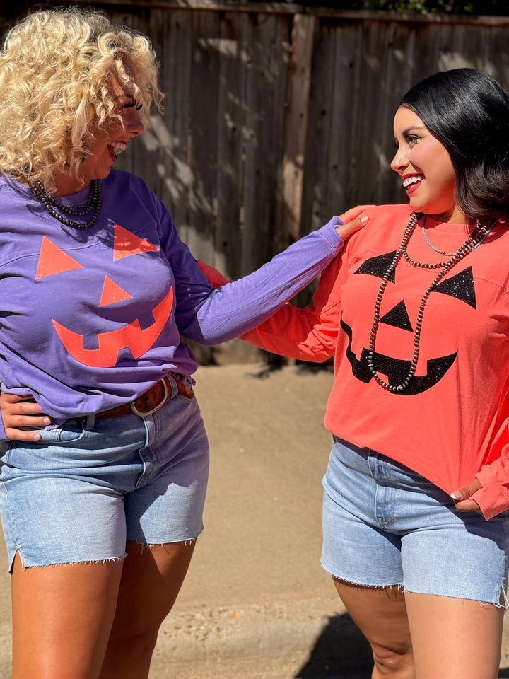 Long Sleeve Glitter Jack O' Lantern Graphic Tee by Texas True Threads