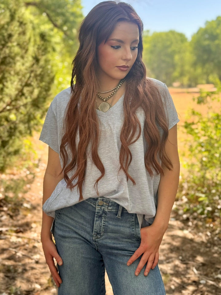 Maizie Grey Exposed Hem Top