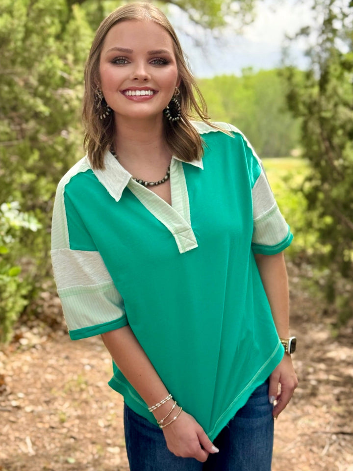 Jersey Exposed Hem Teal Top