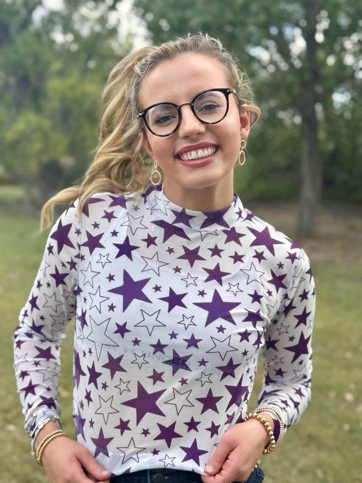 Go Team Purple Star Mesh Top