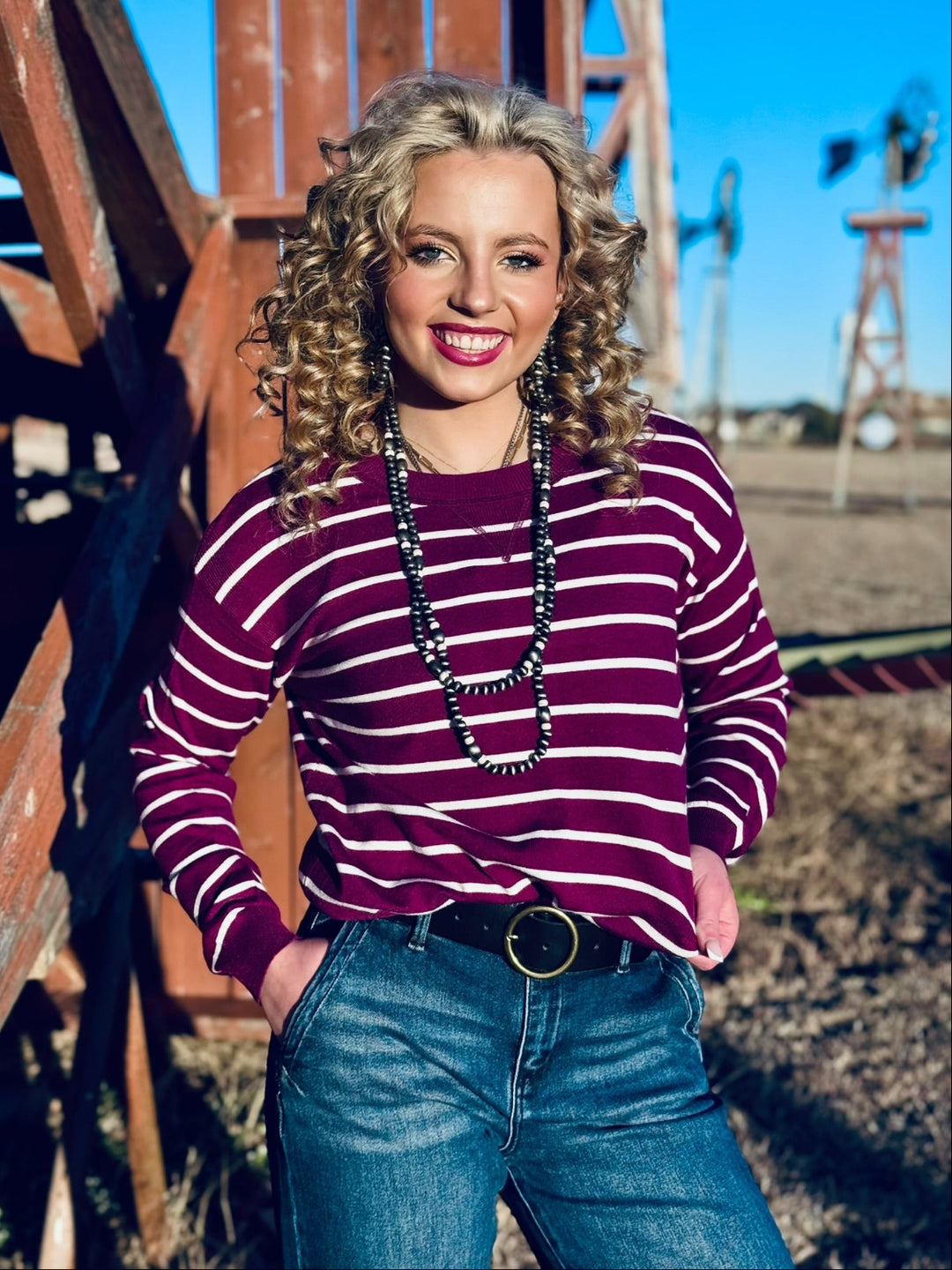 Amelia Plum & White Stripe Top