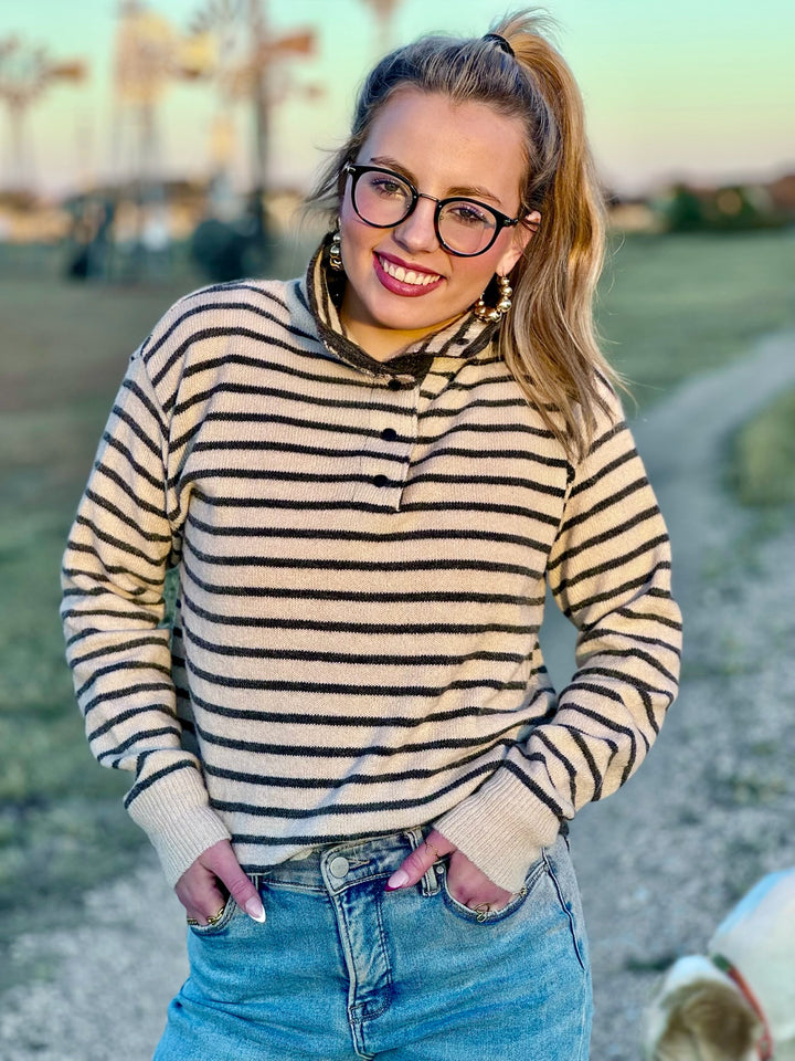 Amy Cream & Grey Striped Pullover