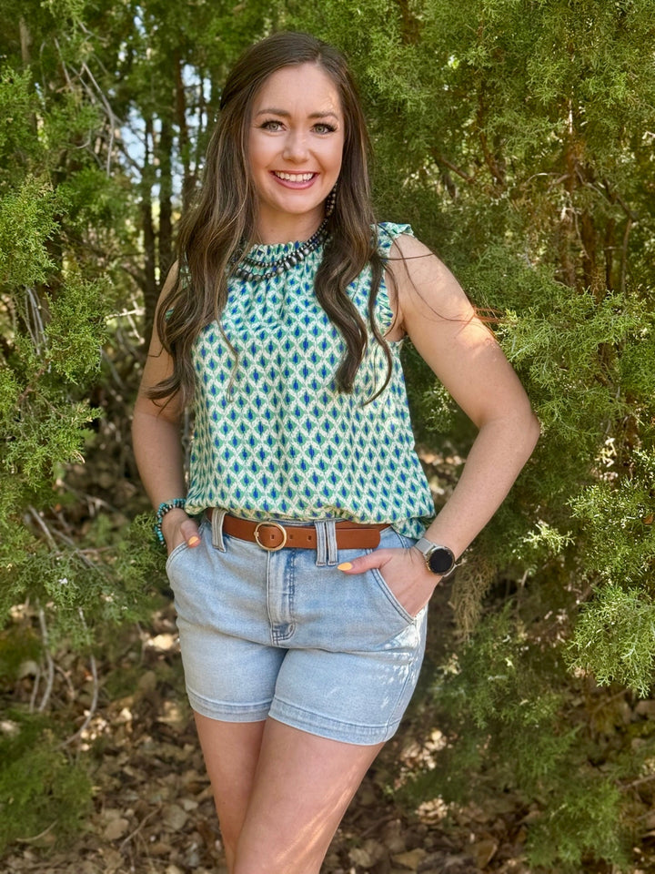 Nancee Green & Blue Sleeveless Top