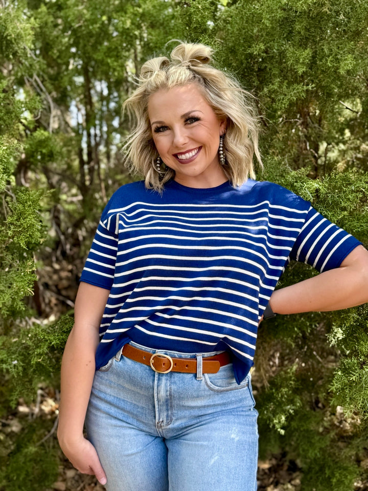 Krista Navy & White Striped Top