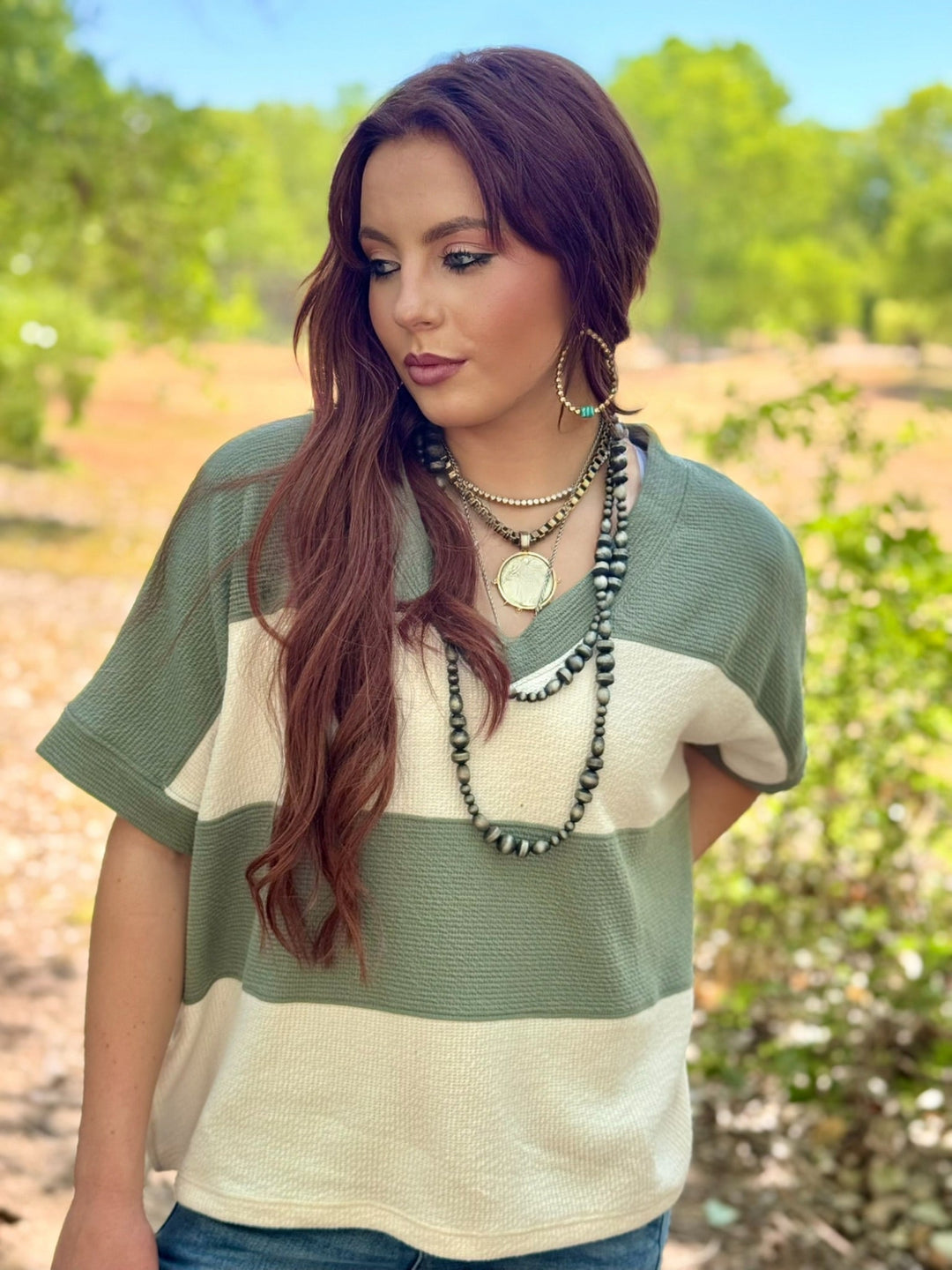 Cooper Wide Stripe V-Neck Top