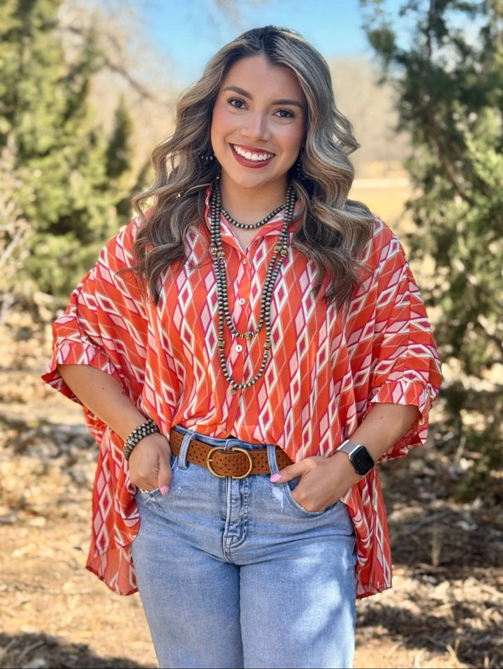 Sunset Diamonds Button Down Blouse