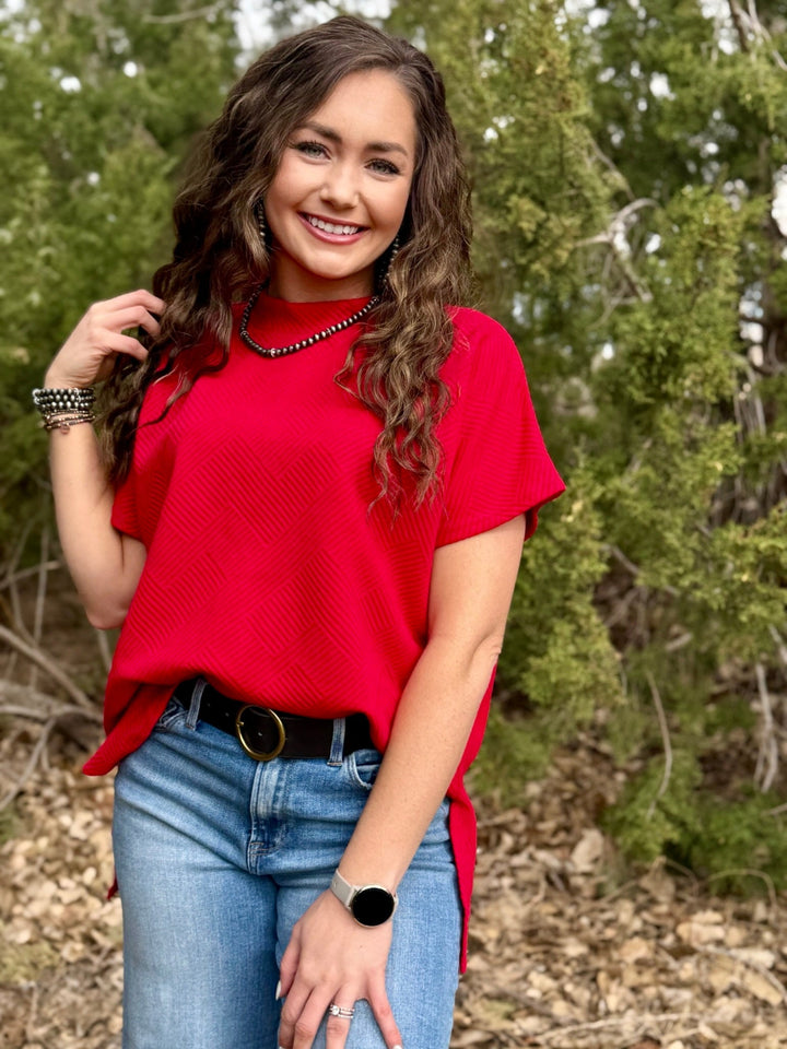 Freya Red High Low Textured Top