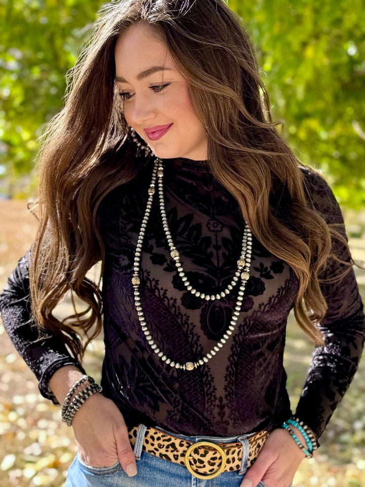 Midge Velvet & Mesh Black Shirt