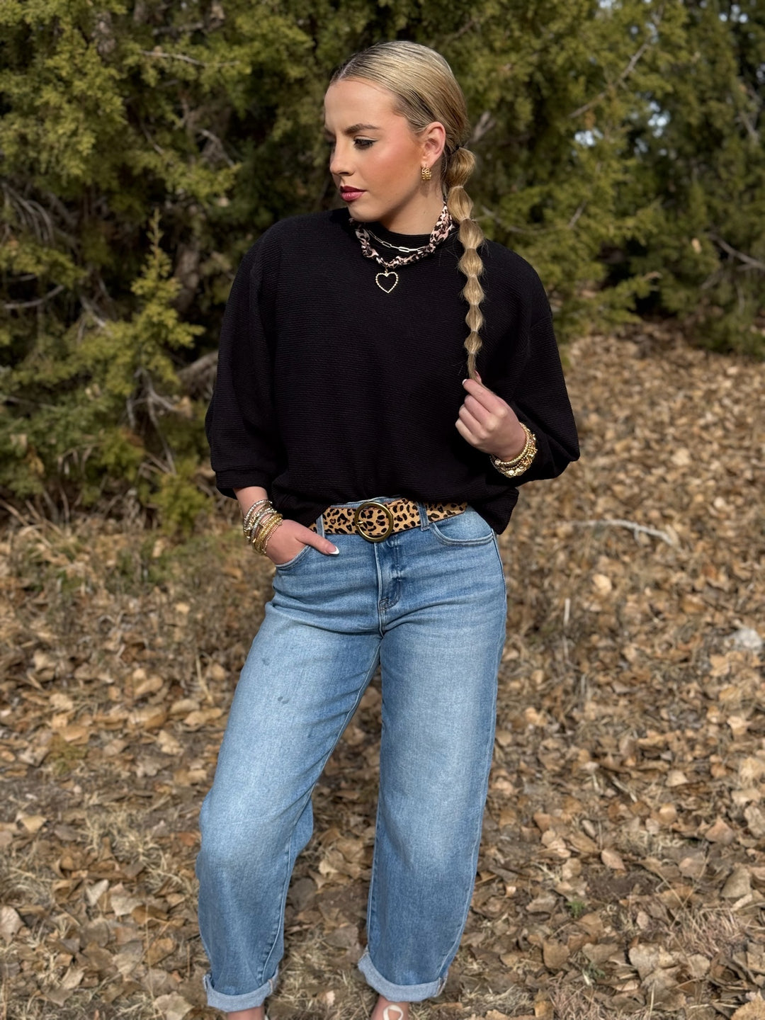 Micah 3/4 Sleeve Black Top