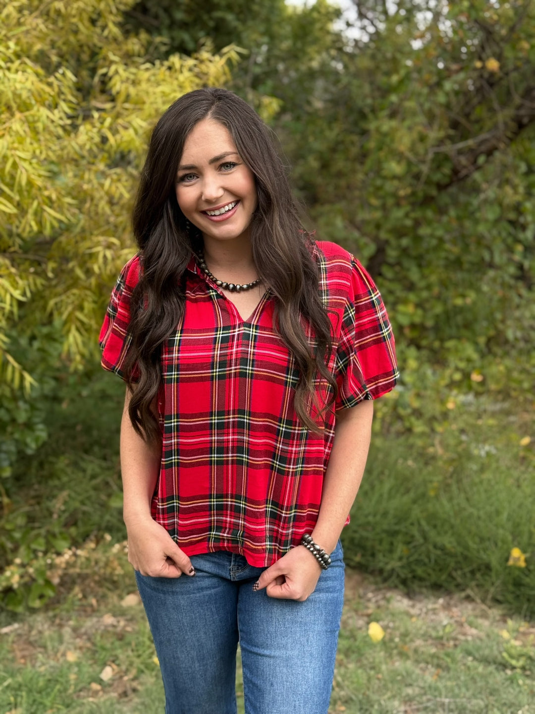 Chloe Red Plaid Top