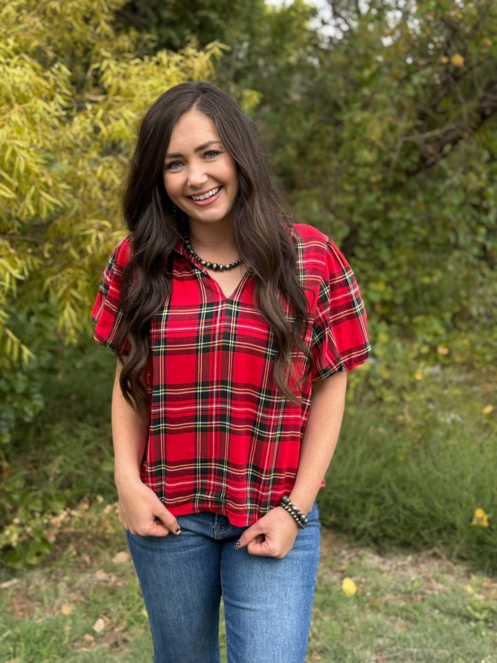 Chloe Red Plaid Top
