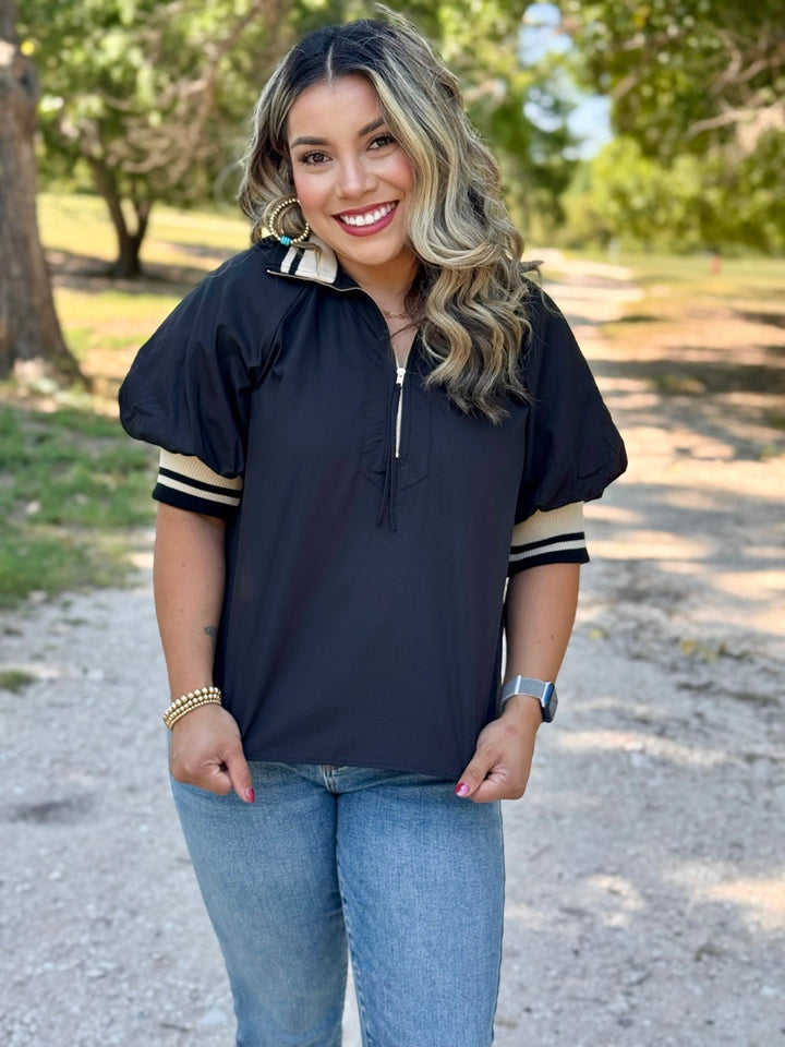 Alexis Black Zip Up Top
