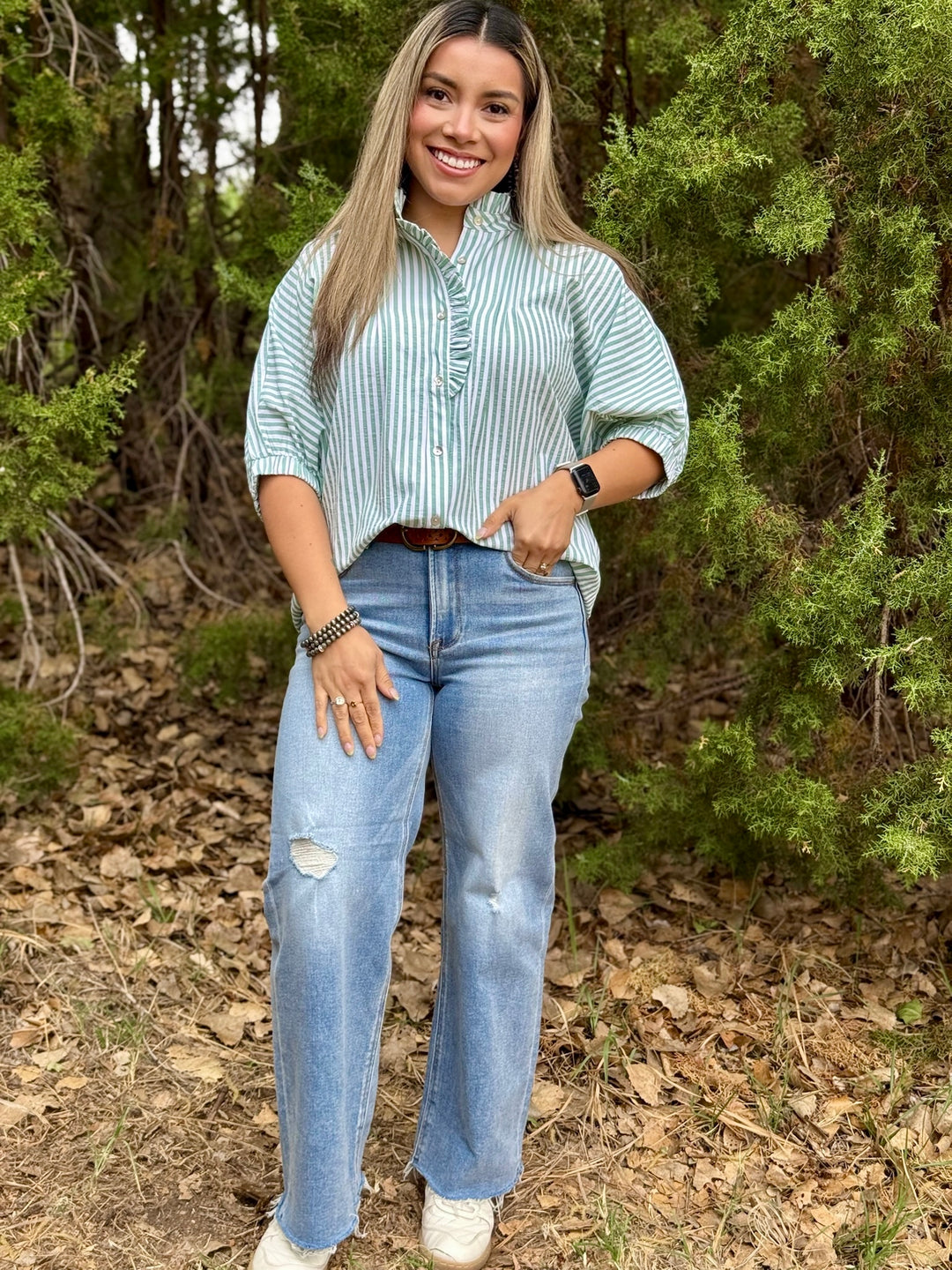 Dorothy Green & White Dolman Top