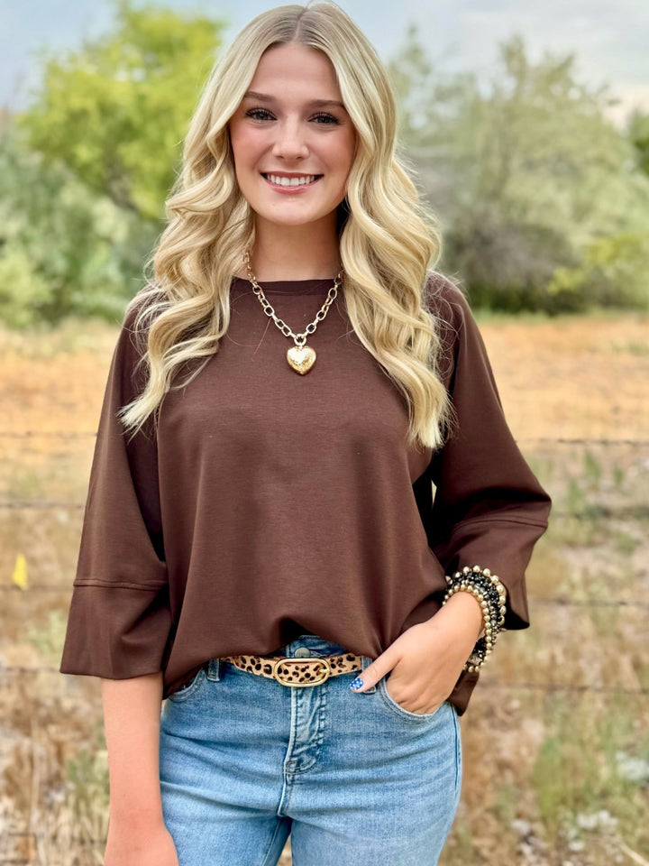 Cocoa Brown 3/4 Sleeve Top