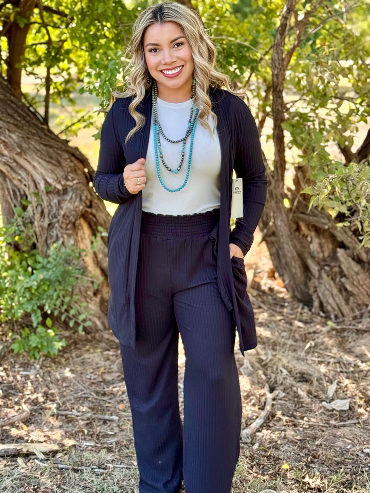 Willow Black Ribbed Leisure Pant