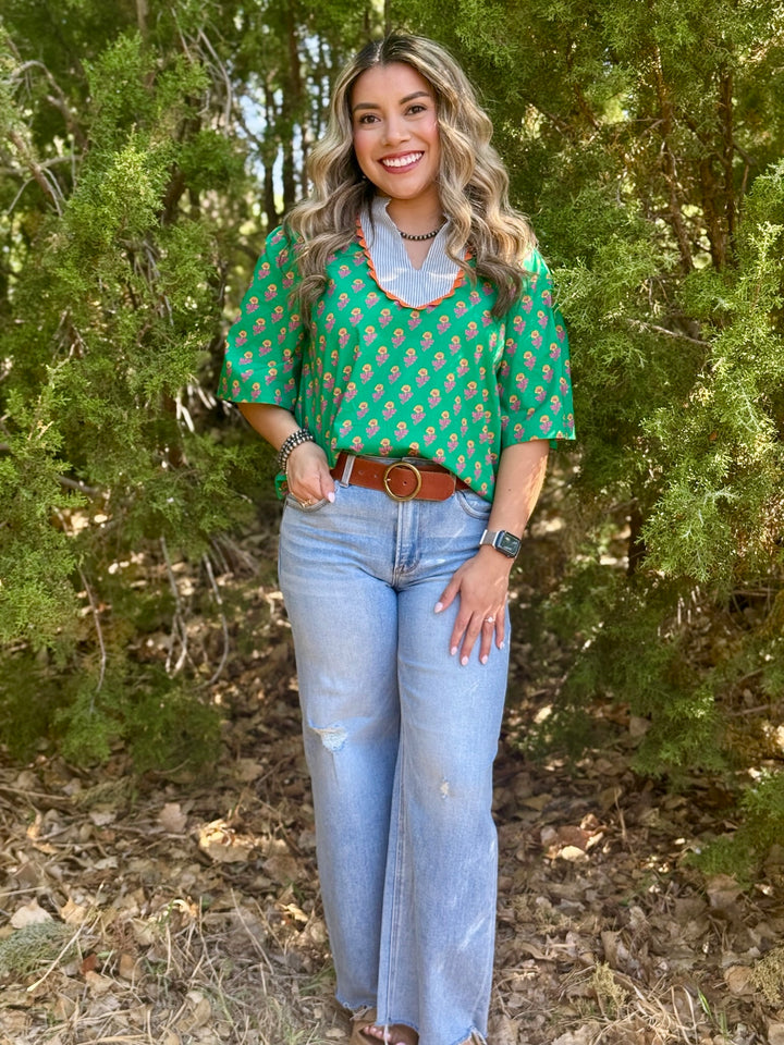 Lindee Green Floral Top