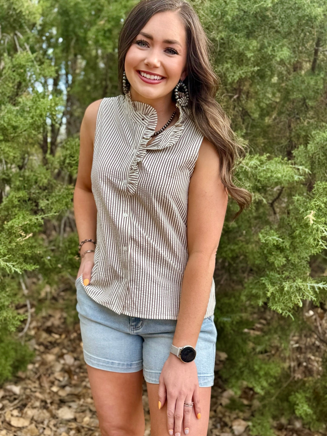 Darla Tan Stripe Sleeveless Top