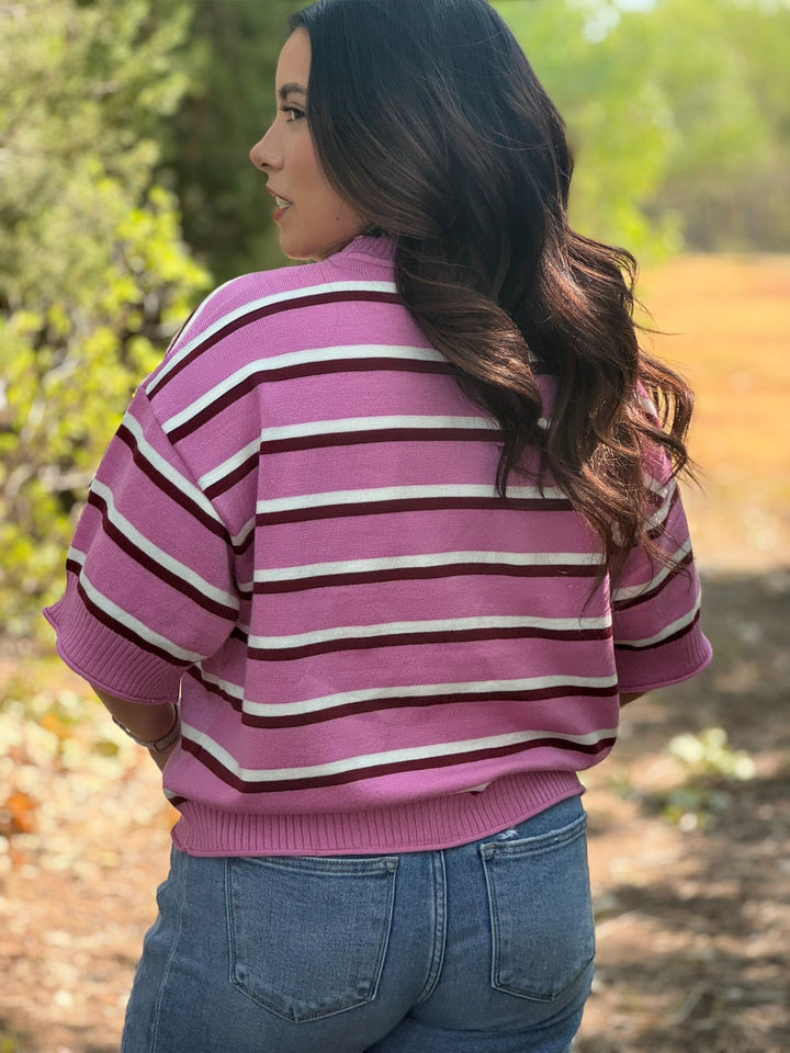Elaine Burgundy & Pink Stripe Top