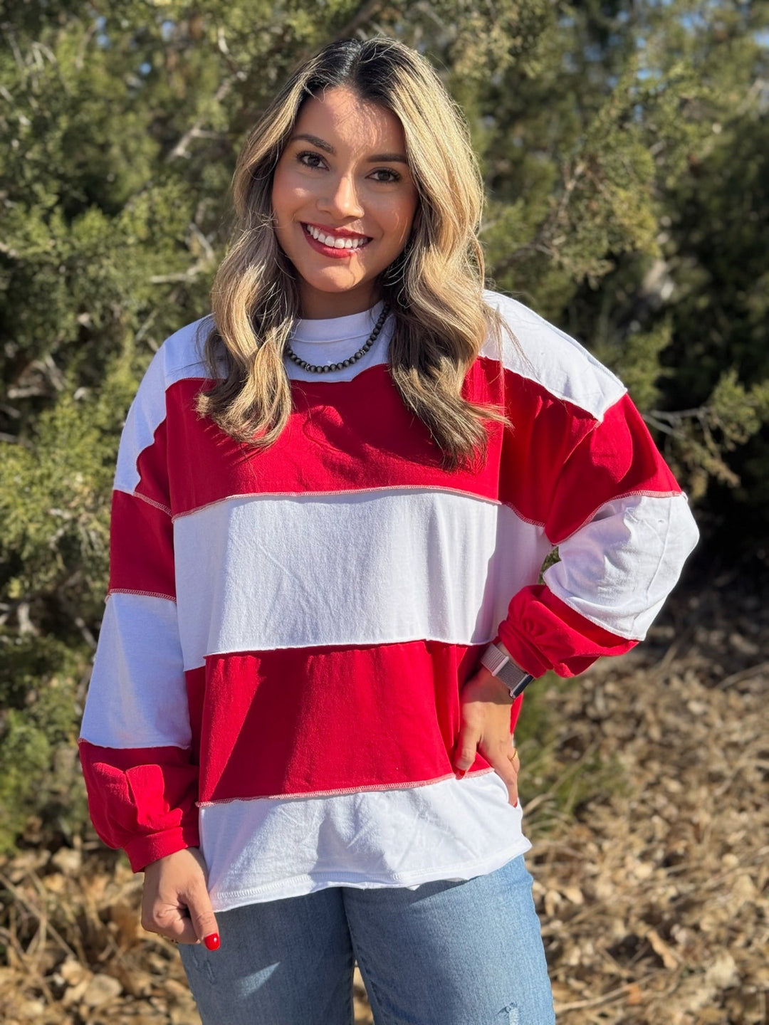 Angie Red & White Stripe Top
