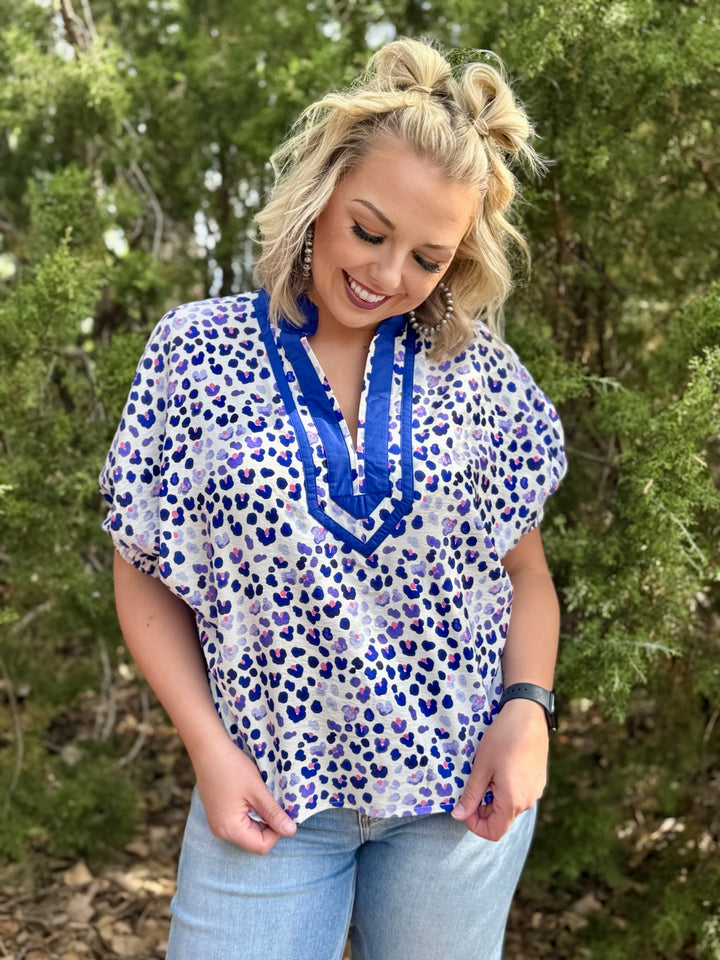 Carol Blue Leopard Top
