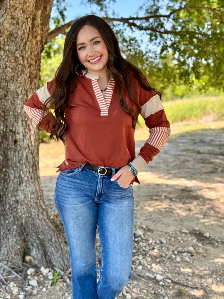 Ralee Rust Long Sleeve Top