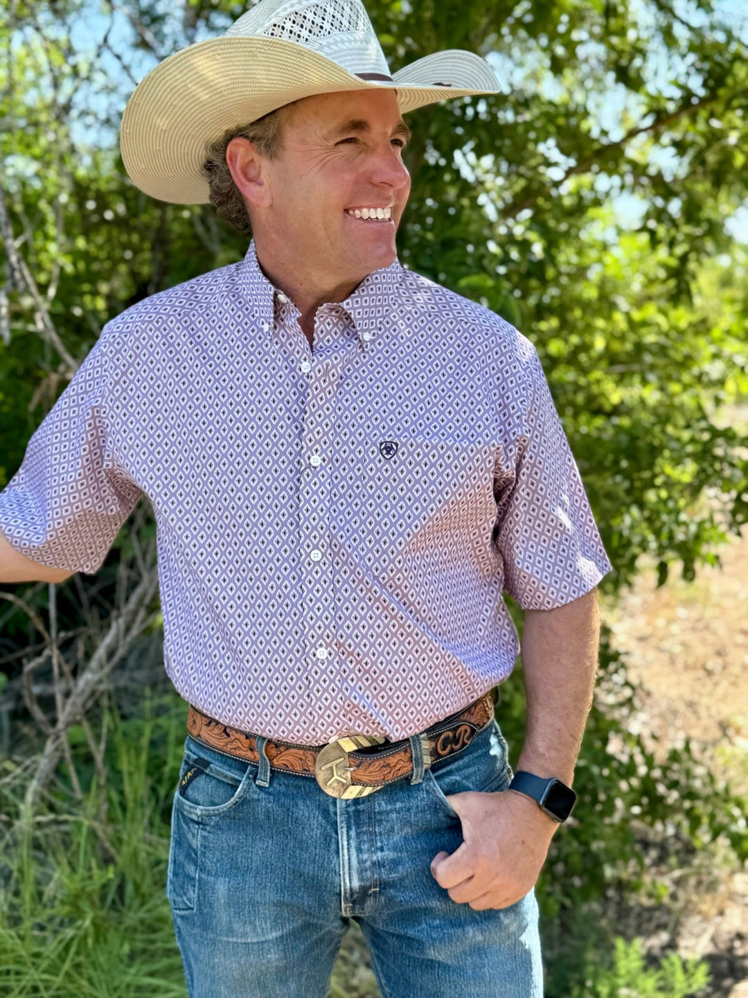 Rafael Lilac Diamond Print Wrinkle Free Shirt by Ariat