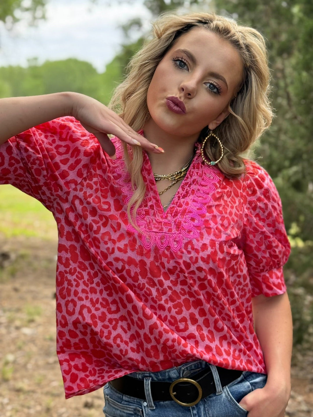 Leopard Print Puff Sleeve Top