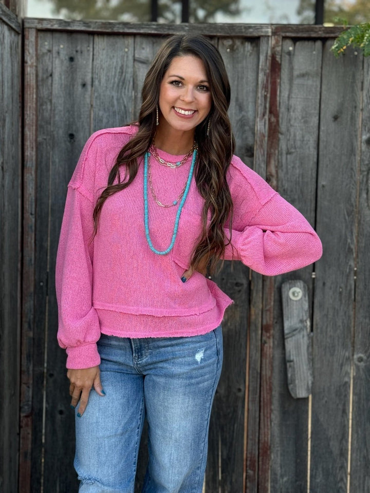 Neely Pink Exposed Hem Sweater