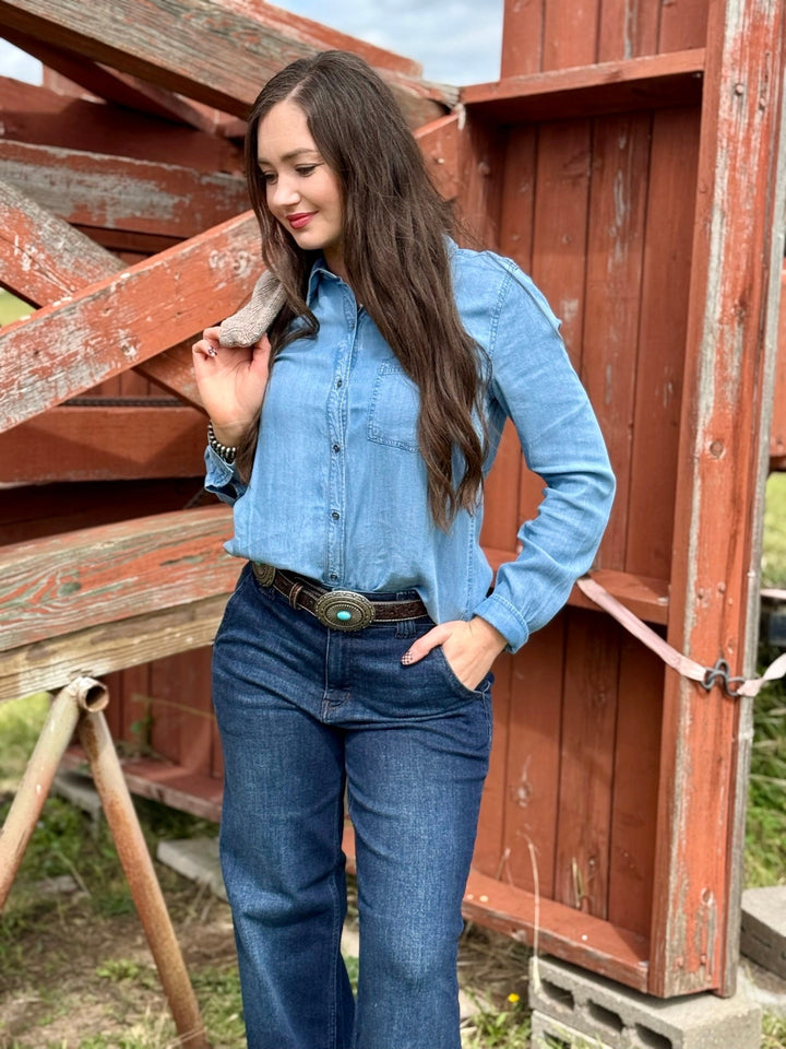 Stormi Chambray Button Down Top