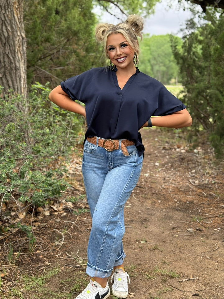 Callen Navy V-Neck Top