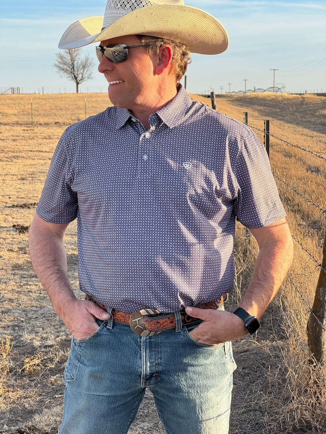 Reid Black Geo Print Polo by Ariat
