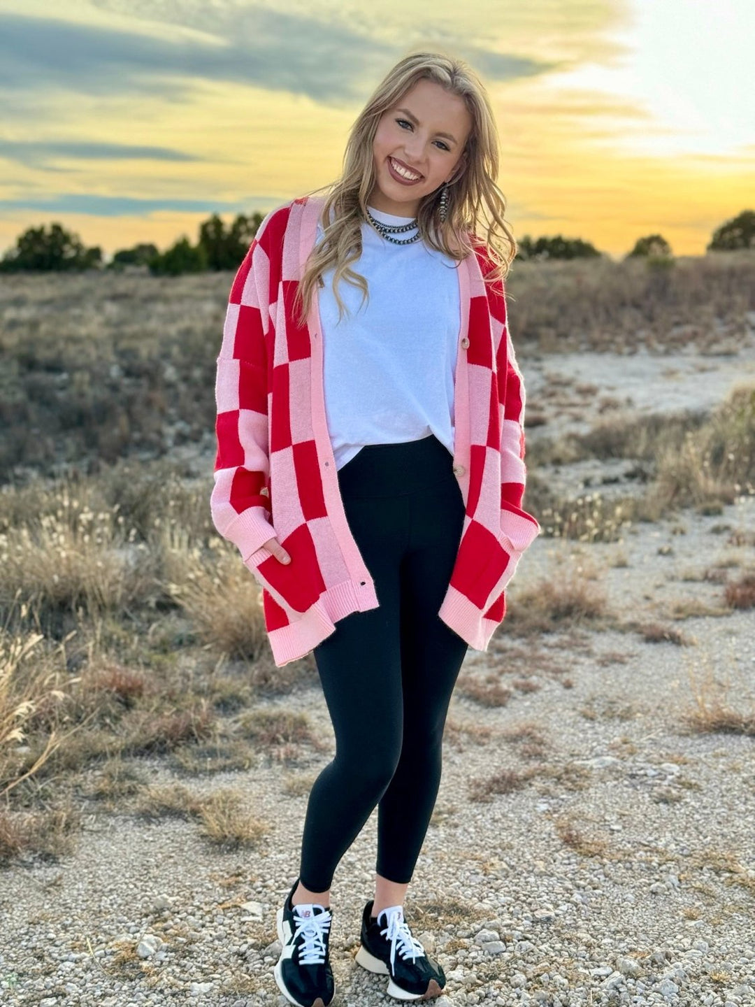 Orlinda Red & Pink Checkered Cardigan