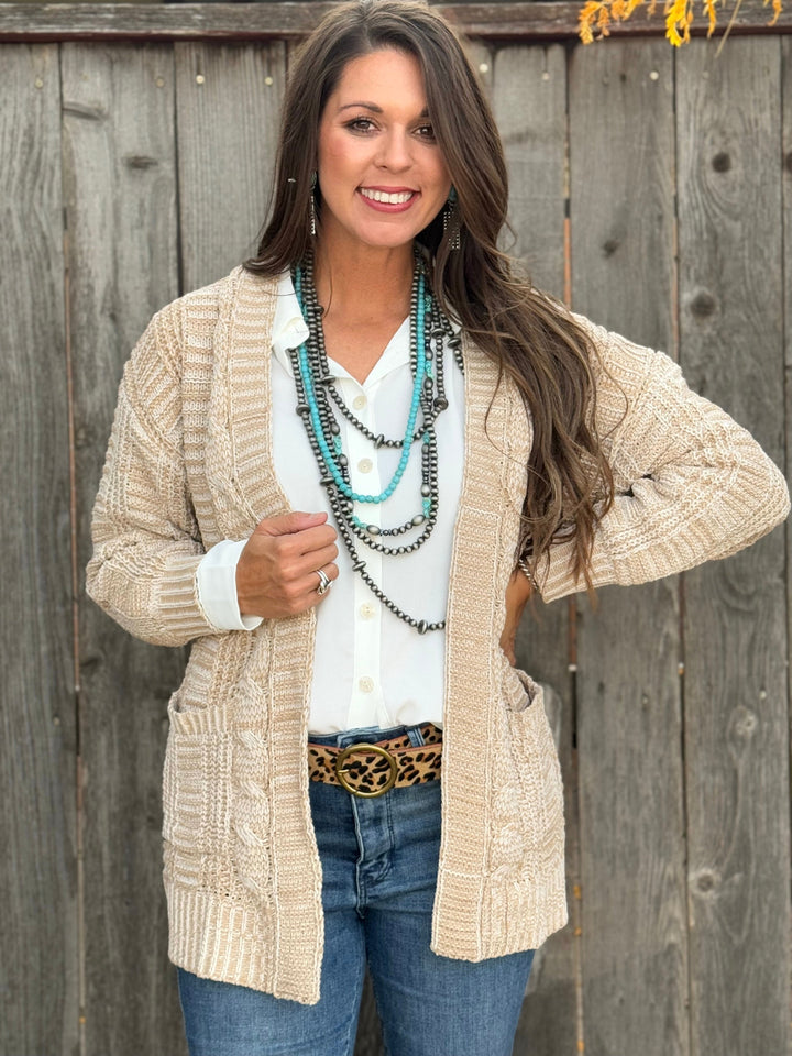 Jackie Tan Cable Knit Cardigan