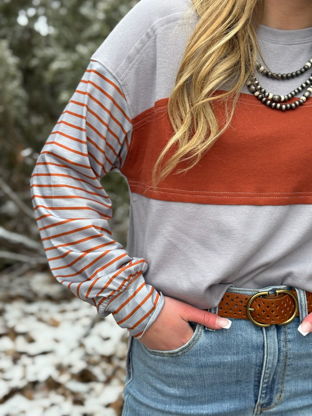 Phoebe Color Block Stripe Sleeve Top