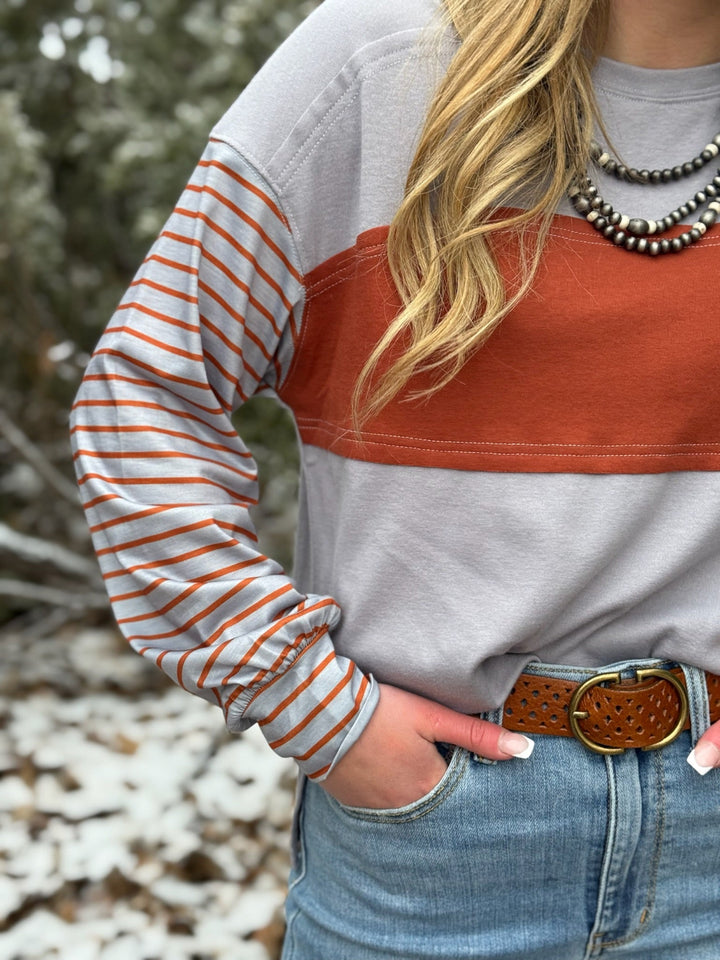 Phoebe Color Block Stripe Sleeve Top