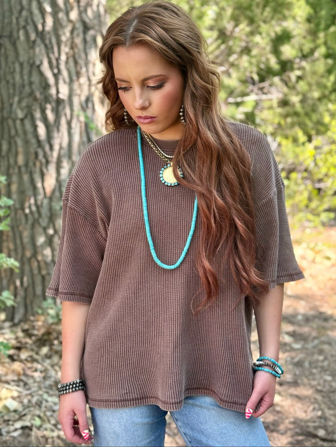 Rya Brown Waffle Knit Top