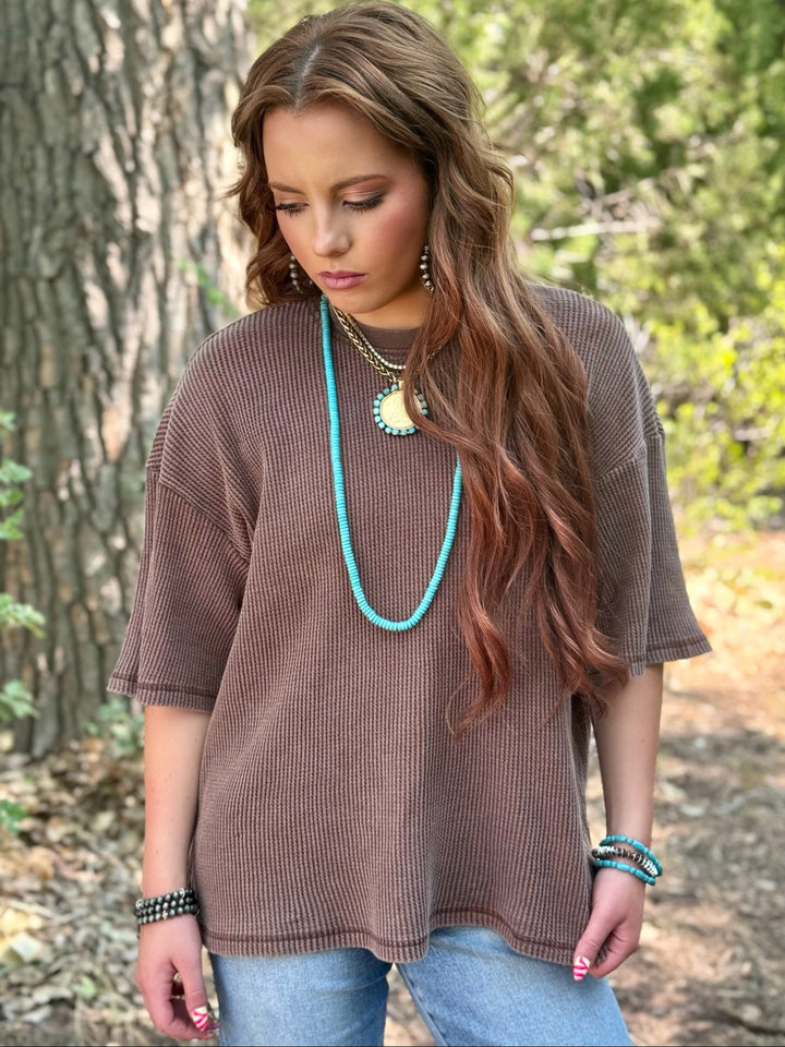 Rya Brown Waffle Knit Top