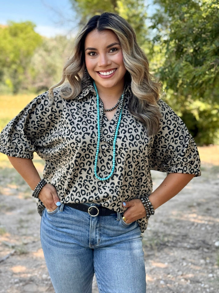 Crystal Collared Leopard Top