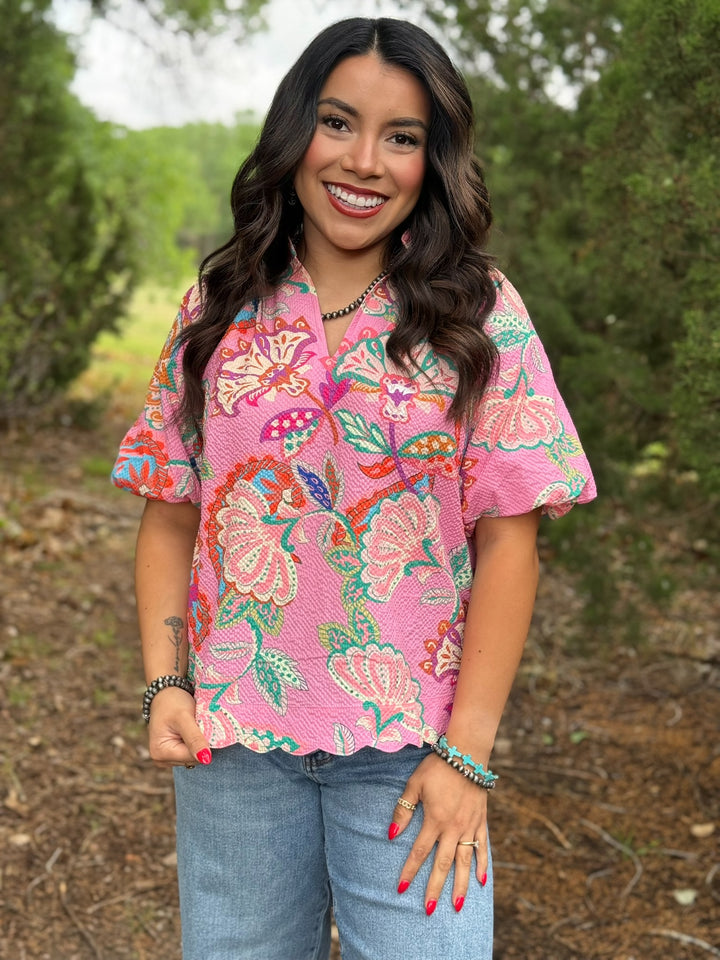Blush & Bloom Scalloped Hem Blouse