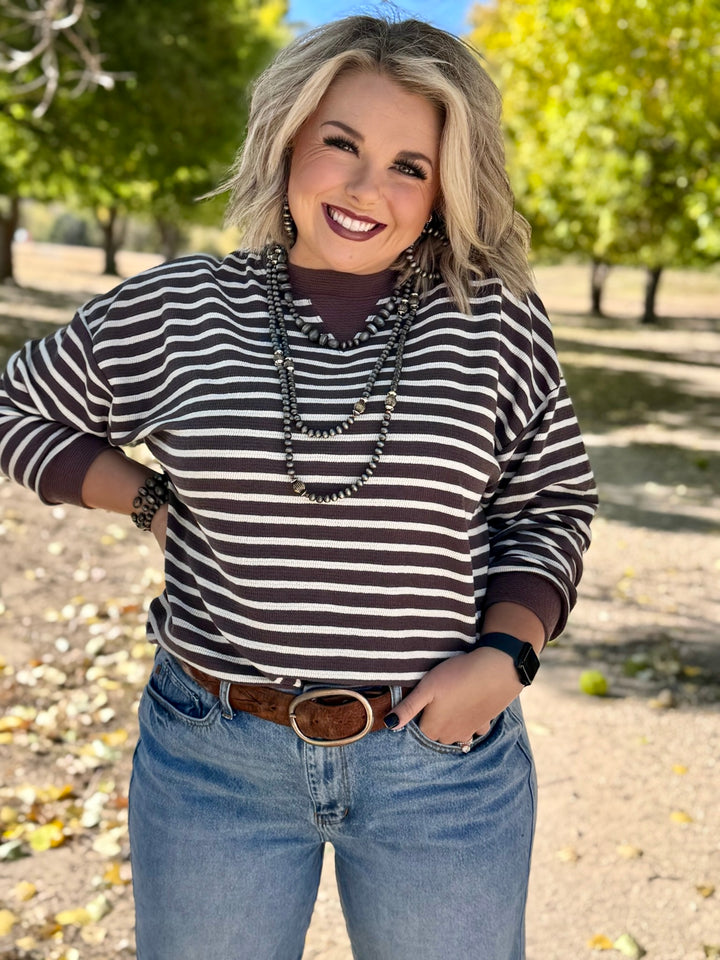 Micha Brown & White Stripe Top