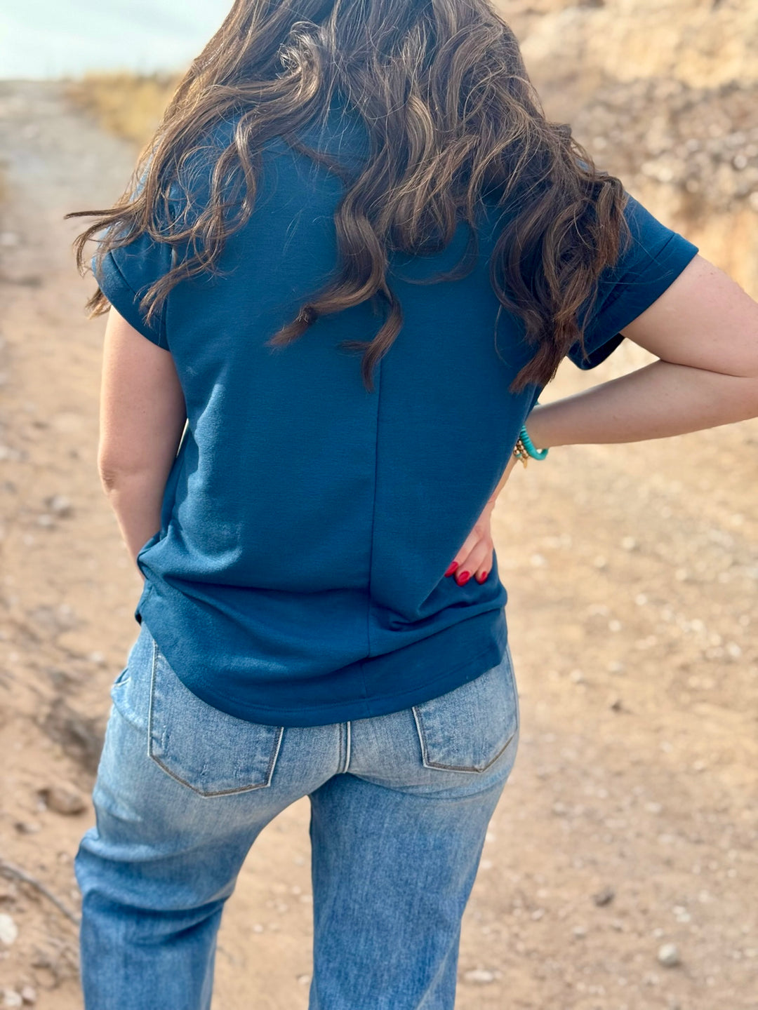 Kym Blue Cuffed Sleeve Top