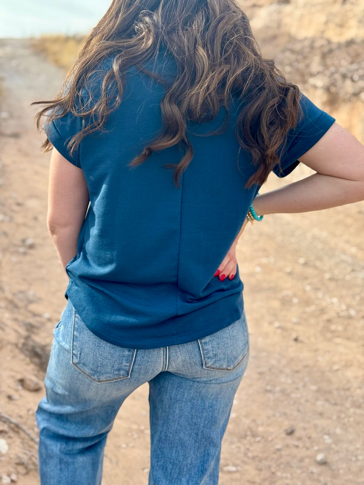 Kym Blue Cuffed Sleeve Top