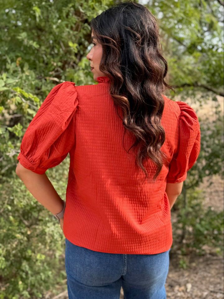 Rust Puff Sleeve Top