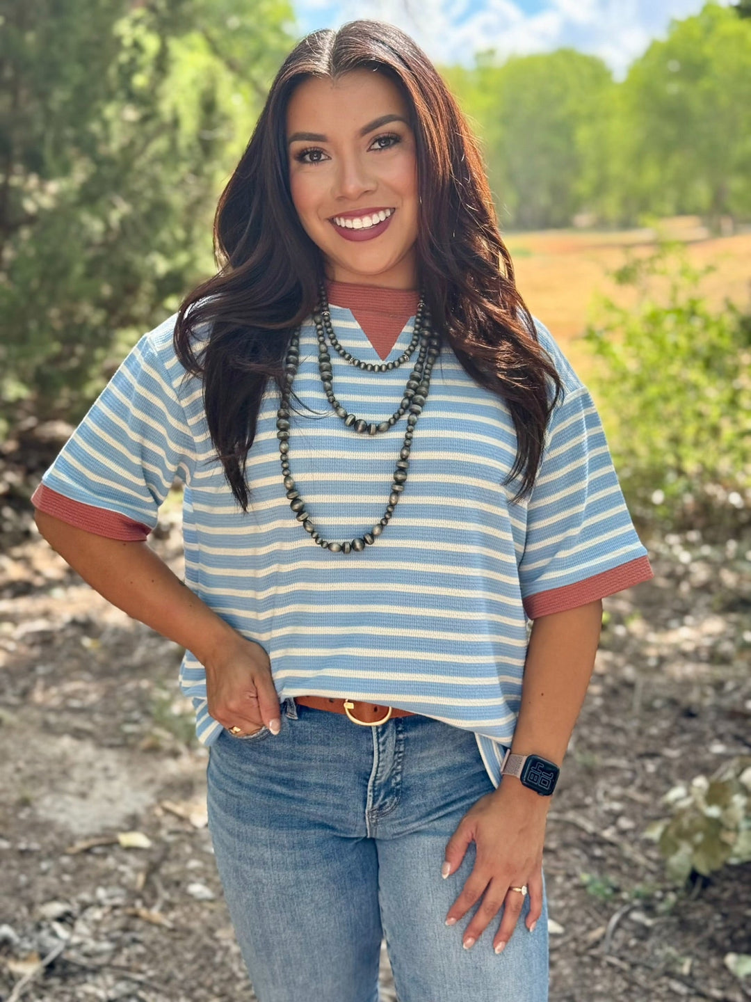 Sunset Blue Striped Top