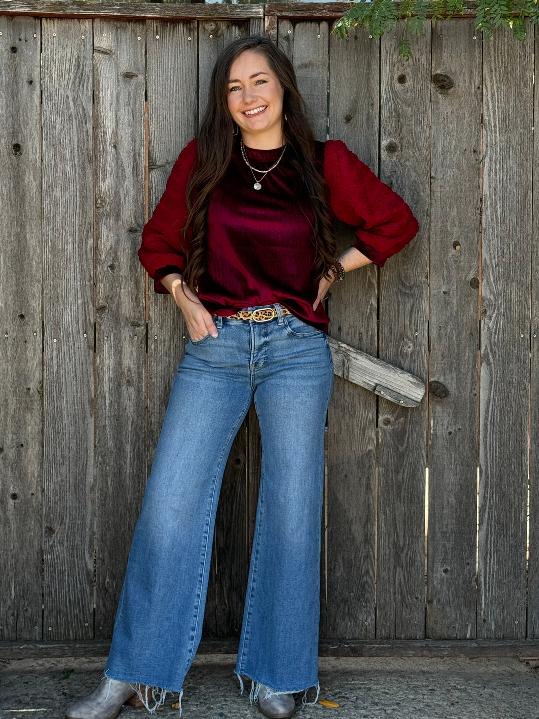 Emma Burgundy Velvet Blouse