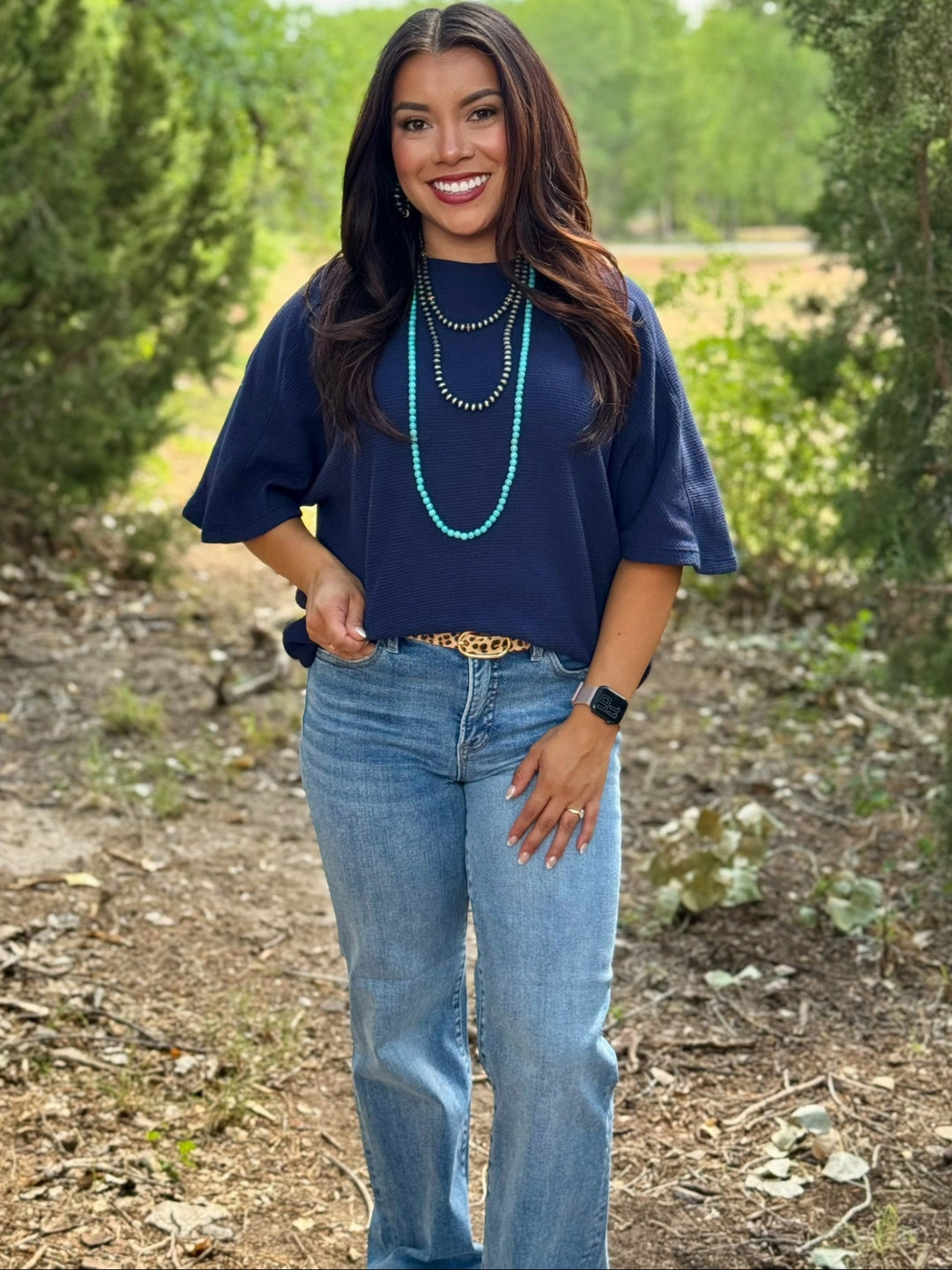 Nita Navy Textured Top